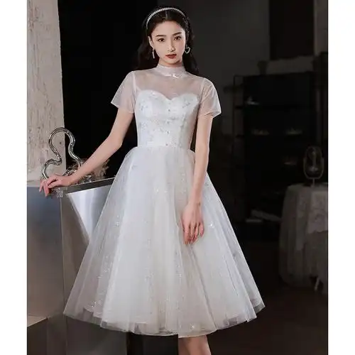 法式晚礼服女白色短款2022年小个子平时可穿生日主持人仙气礼服裙