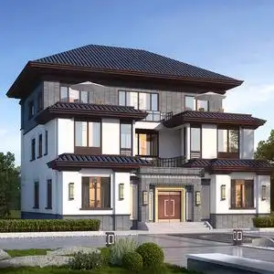 c7871三层豪华大气中式三合院带院子别墅设计图纸新农村自建房全