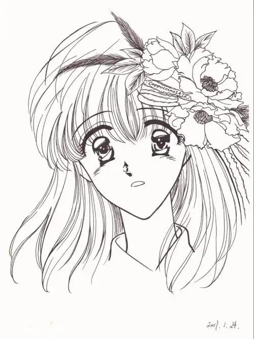 临摹线稿漫画少女