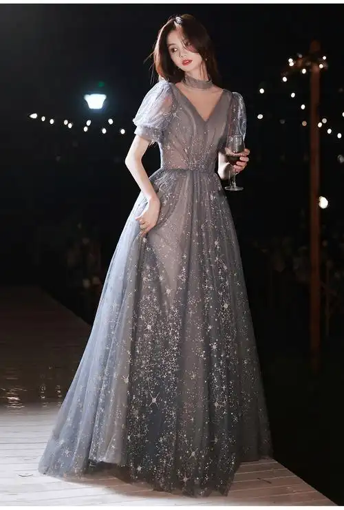 端庄晚礼服裙冬女轻奢小众高级感气质宴会高端大气主持人年会艺考