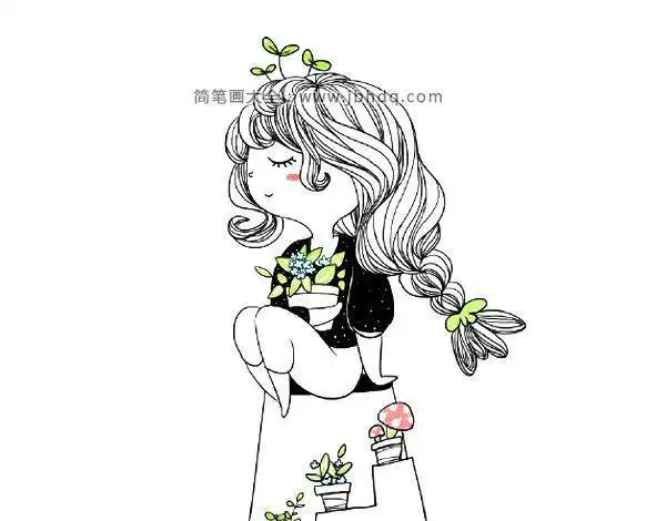 一组小清新小女孩简笔画图片
