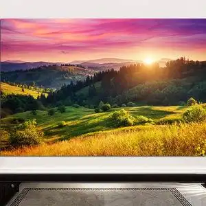 日出森林草地阳光田园风光旭日东升镇宅风水画草原招财青山绿树画