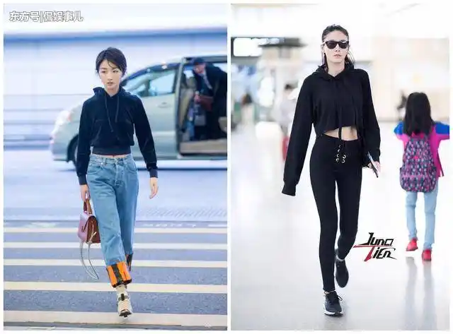 175张蓝心和155周冬雨同穿露脐装,没有对比就没有尴尬啊!