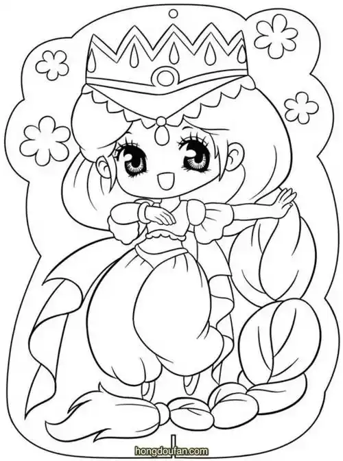 跳舞的长辫子公主在线涂色图片大全-红豆饭小学生简笔画大全