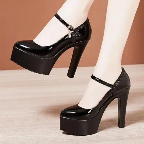 超高跟13cm旗袍模特走秀鞋女厚底防水台尖头职业工作鞋漆皮女单鞋