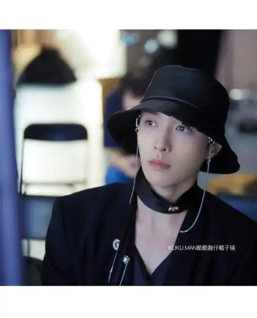 张艺兴同款pu皮质渔夫帽子黑色链条嘻哈潮人街舞男女百搭遮 黑色 s(54