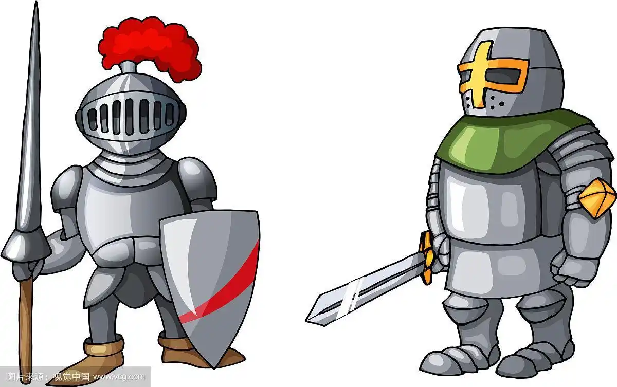 卡通的中世纪骑士与盾牌和剑