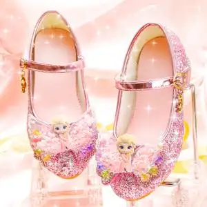 鞋粉色公主鞋春秋新款皮鞋银色模特走秀儿童高跟鞋happy2015102679