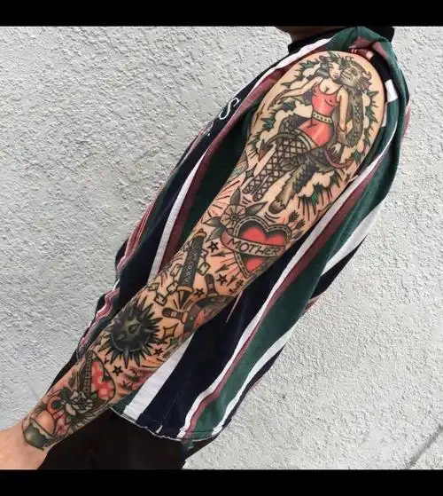 欧美纹身,彩色花臂,纹身设计#oldschool纹身# #个性纹身# 6767