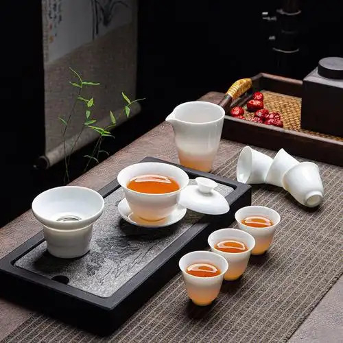 德化白瓷茶具套装茶具家用盖碗银行活动中秋