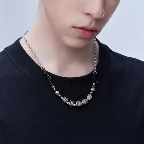 guuka潮牌方块项链ins冷淡风张艺兴同款嘻哈项链