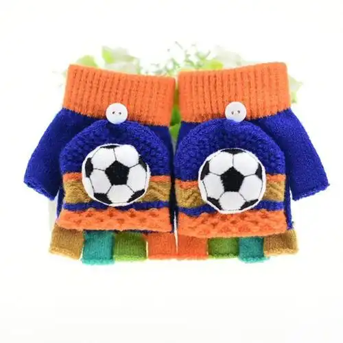 儿童手套冬保暖半指翻盖两用可爱幼儿男孩女孩五指针织小学生