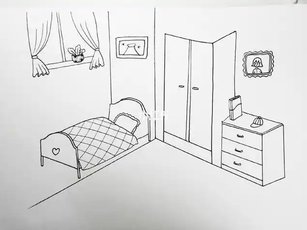 手绘卧室床柜子窗帘手账简笔画简笔画手绘窗帘手帐卧室教程简