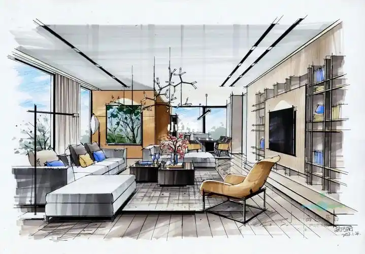 室内设计考研客餐厅马克笔上色表达分享