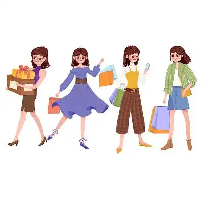 双十一购物节狂欢时尚女士快递逛街png素材双十一购物节元素