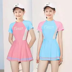 分体泳衣带胸垫少女款中学生女大童游泳泡温泉双层防走光平角泳装