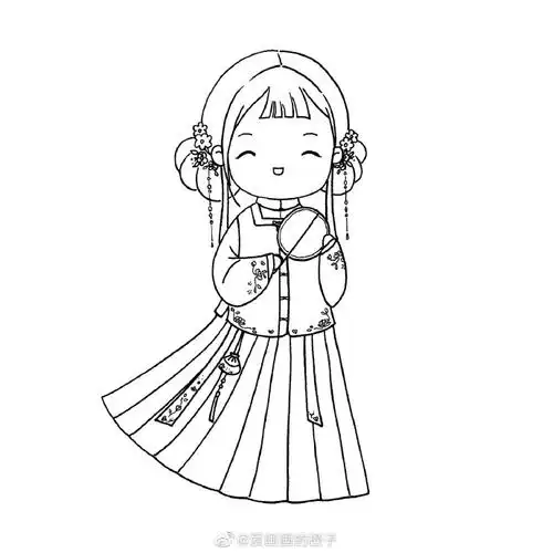 【汉服大明少女简笔画过程】#600岁太庙当代艺术首秀##绘画#|@爱画画