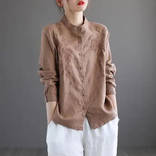 特价棉麻衬衫女纯亚麻