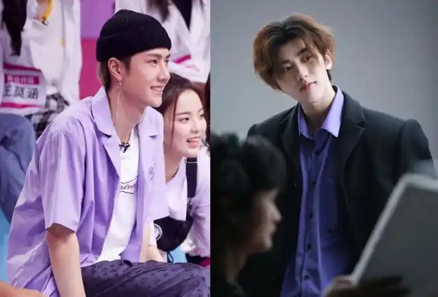 蔡徐坤王一博穿同色衬衫,不同造型不同风格,紫色真的很有韵味