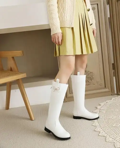 女童靴子冬季儿童高筒靴小女孩加绒中大童靴学生公主高跟皮靴 粉色a款