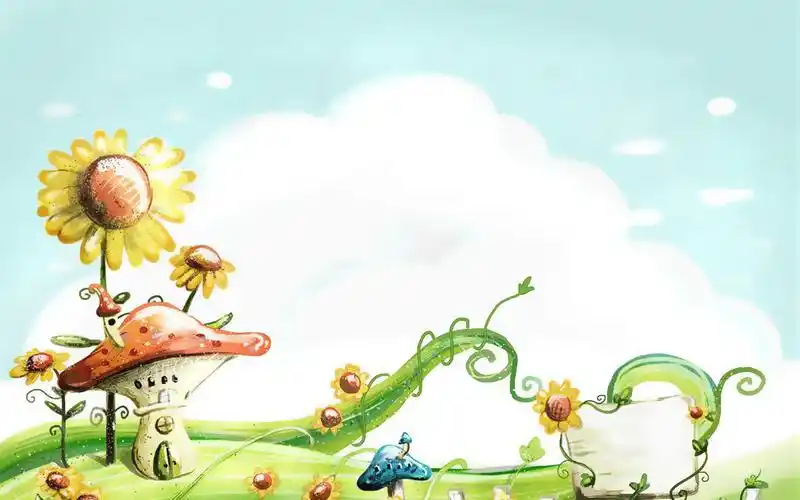 唯美春天蘑菇房卡通壁纸