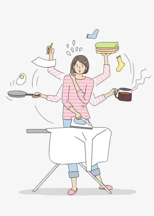 熨烫机手绘可爱插图忙碌的家庭主妇