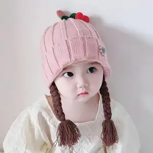 婴儿帽子秋冬季女宝宝公主网红假发护耳可爱超萌加厚毛线帽韩版潮