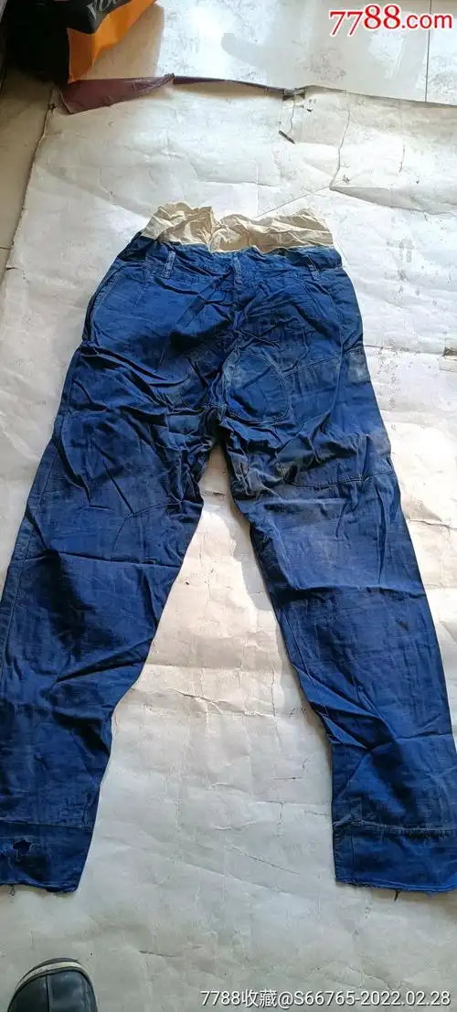 怀旧老手工补丁落色蓝布裤