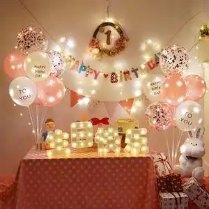 小女孩气球布置生日派对装饰