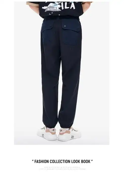 filafusion斐乐潮牌梭织长裤男子2022夏宽松潮流拼接工装裤深黑bk1