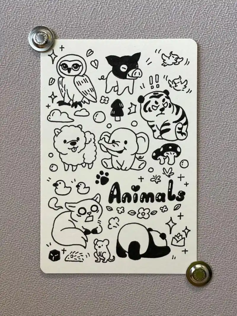 98可爱小动物简笔画|手帐素材94 简单易学的超萌小动物简笔画!