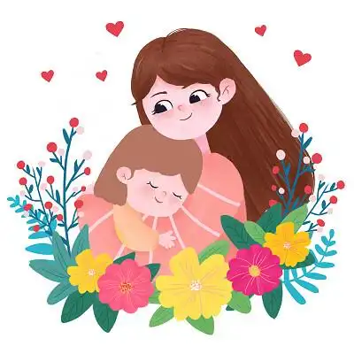 母亲节母婴元素鲜花png素材卡通母亲节鲜花母亲抱着熟睡的婴儿psd素材