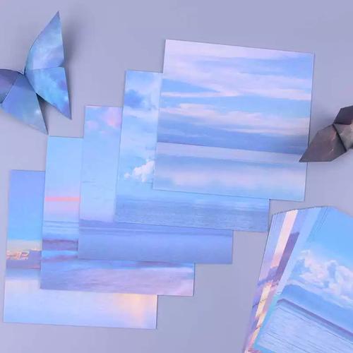 15cm正方形单面手工彩纸碧海蓝天印花千纸鹤爱心叠纸材料diy卡纸