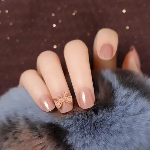 2021新款假指甲成品日系短款穿戴甲片蝴蝶结夏天珠光清新美甲贴片