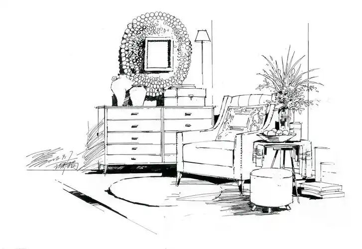 室内设计手绘作品分享1家居陈设元素线稿表达