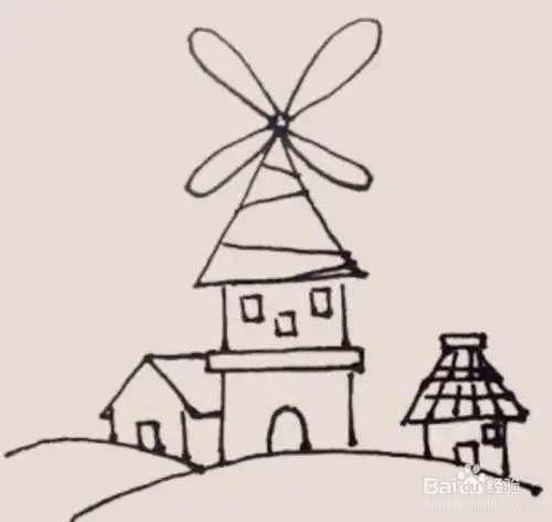 荷兰风车村简笔画