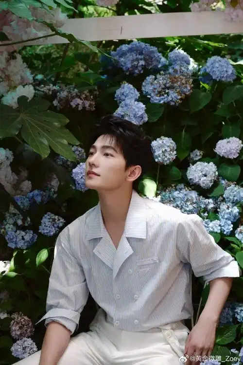 杨洋蓝白纹衬衫##杨洋闻花