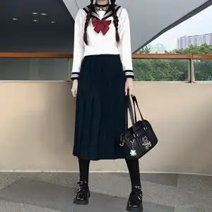 橘子酱jk制服正统纯色基础款白三本不良80cm百褶裙黑色浓绀色长裙