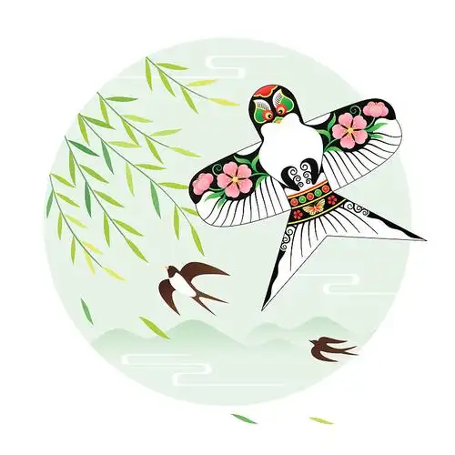 风筝和柳叶燕子插画图片