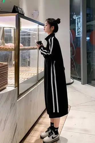 2020新款中长款卫衣裙女秋冬季过膝盖宽松连衣裙