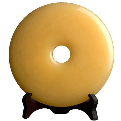 天然米黄玉平安扣摆件平平安安事事顺心免费刻字送底座礼盒