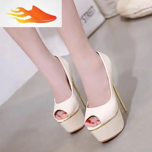 性感夜店高跟鞋16cm恨天高浅口鱼嘴单鞋15cm细跟超高跟防水台女鞋