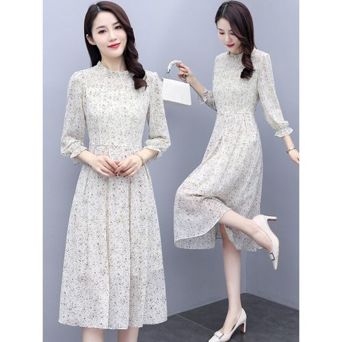 小样传奇碎花连衣裙女春秋2021年新款高端洋气质时尚减龄雪纺今年流行