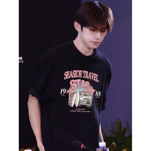 tfboys易烊千玺同款美式复古t恤男女bf风应援短袖情侣装衣服半袖