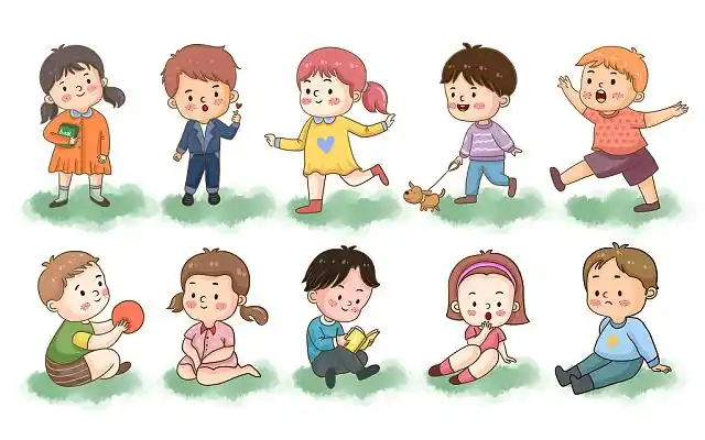 彩色卡通手绘可爱风格儿童小孩做游戏人物素材原创插画海报