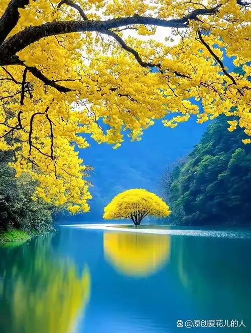 初秋的美景图片,太漂亮啦!秋意浓,湖边黄叶舞翩跹,静美如画