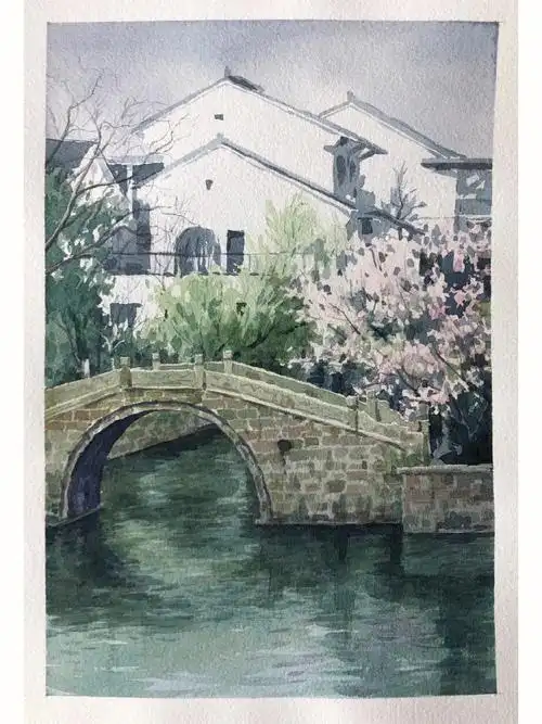 水彩小风景江南水乡