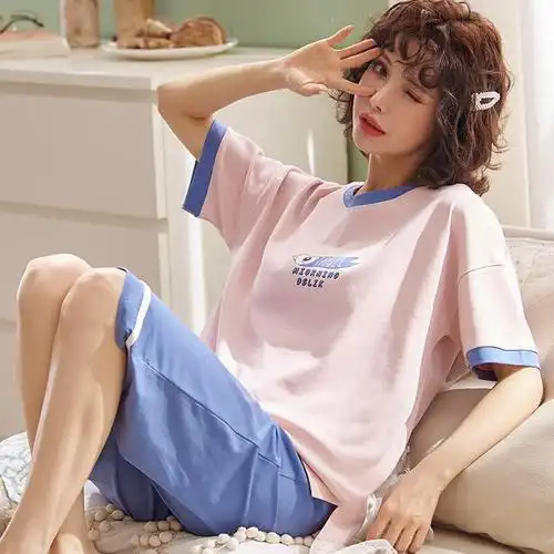 波迷娜(bomina)纯棉睡衣女生春夏天7分裤中裤甜美可爱休闲夏季薄款