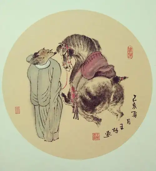 王林工笔淡彩团扇作品