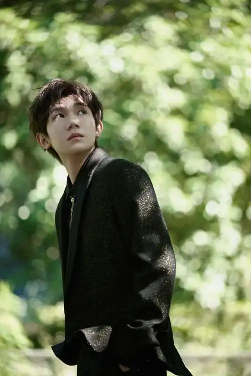 王源黑色金闪西装##王源衬衫链